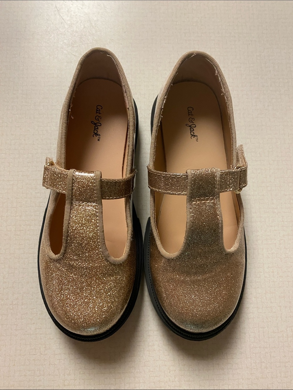 Cat & Jack Girls' Glitter T-Strap Mary Janes - Gold